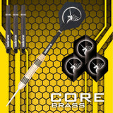 Core Brass Steel Tip Darts branded contents image displaying the darts and included accessories alongside Unicorn branding