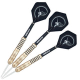 Core Brass Style 2 Steel Tip Darts image showing the complete three dart set together highlighting barrel design consistency and styling
