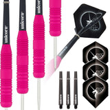 Core Plus Pink Rubber Coated Brass Steel Tip Darts contents image displaying everything included inside the package