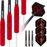 Core Plus Red Rubber Coated Brass Steel Tip Darts contents image displaying everything included inside the package
