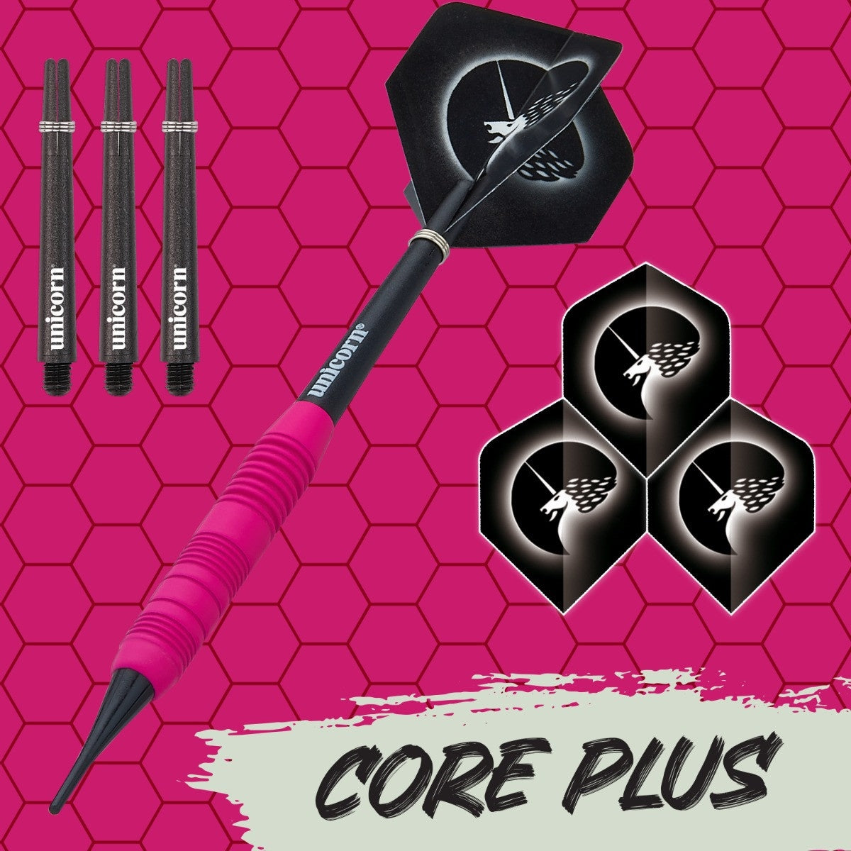 Core Plus Pink Rubber Coated Brass Soft Tip Darts by Unicorn