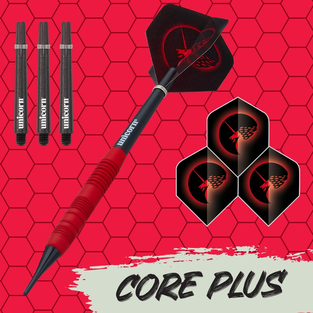 Core Plus Red Rubber Coated Brass Soft Tip Darts by Unicorn