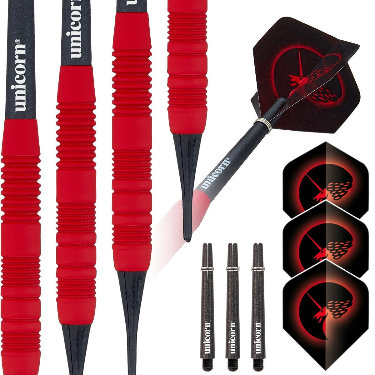 Core Plus Red Rubber Coated Brass Soft Tip Darts by Unicorn