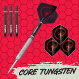 Core Tungsten Style 2 Steel Tip Darts branded contents image displaying the darts and included accessories alongside Unicorn branding
