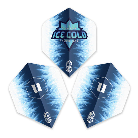 Darren Beveridge Ultrafly Plus Dart Flights by Unicorn showing multiple angles of all 3 dart flights on a white background.