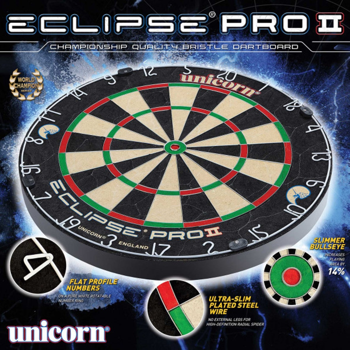 Unicorn Eclipse Pro 2 Dartboard outer box image showing the retail packaging and branding