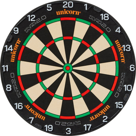 Unicorn Eclipse Ultra 2.0 Dartboard main product image showing the dartboard and product contents