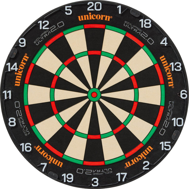 Unicorn Eclipse Ultra 2.0 Dartboard main product image showing the dartboard and product contents