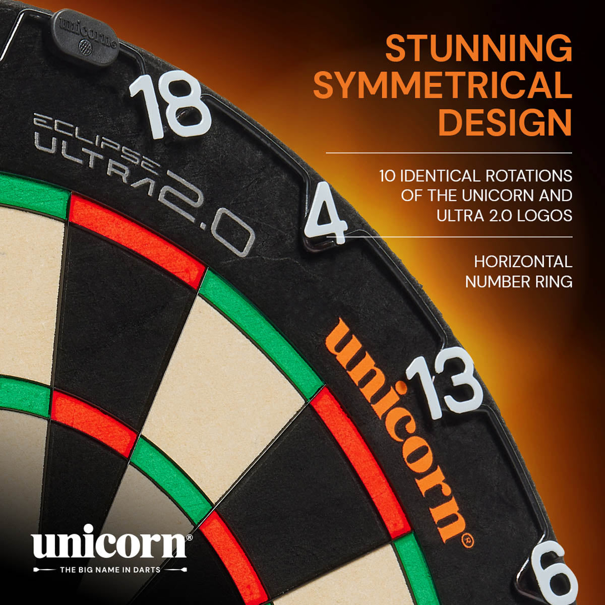 Unicorn Eclipse Ultra 2.0 Dartboard product image showing the dartboards number ring and its symmetrical design