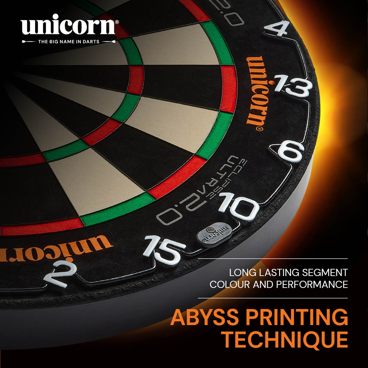 Unicorn Eclipse Ultra 2.0 Dartboard close up image highlighting the sisal fibre construction and playing surface