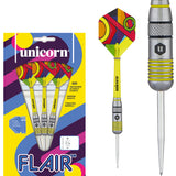 Flair 1 Steel Tip Darts main product image showing the darts, packaging, flights, shafts, and included accessories