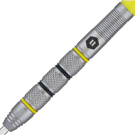 Flair 2 Steel Tip Darts close up image showing detailed grip patterns, machining, coating, and precision craftsmanship
