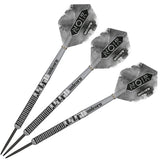 Gary Anderson Noir Phase 5 World Champion Steel Tip Darts image showing the complete three dart set together highlighting barrel design consistency and styling