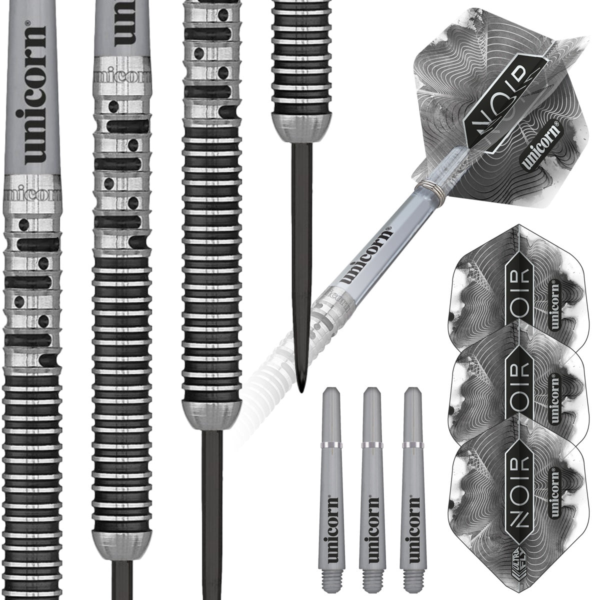 Gary Anderson Noir Phase 5 World Champion Steel Tip Darts contents image displaying everything included inside the package
