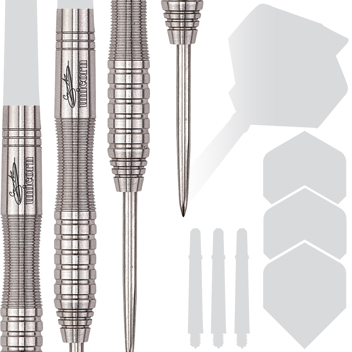 Gary Anderson Phase 2 Purist PDL Steel Tip Darts contents image displaying everything included inside the package