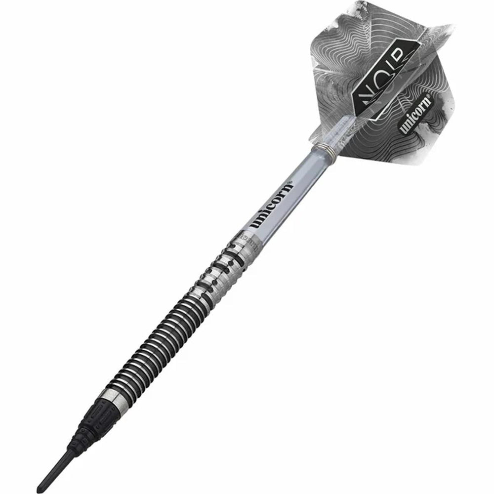 Side view of soft tip Gary Anderson Noir dart by Unicorn with precision grip barrel