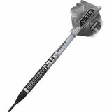 Side view of soft tip Gary Anderson Noir dart by Unicorn with precision grip barrel