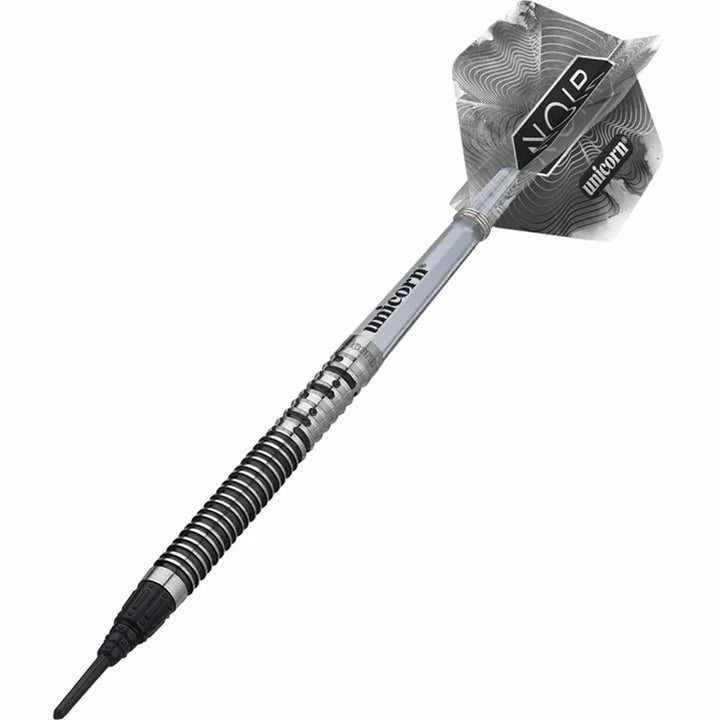 Side view of soft tip Gary Anderson Noir dart by Unicorn with precision grip barrel
