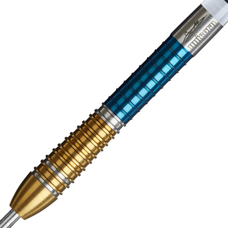 Gary Anderson Phase 6 Duo Steel Tip Darts close up image showing detailed grip patterns, machining, coating, and precision craftsmanship