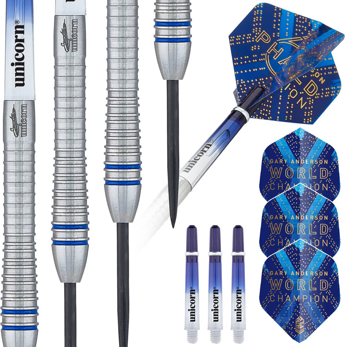 Gary Anderson Phase 6 World Champion Steel Tip Darts contents image displaying everything included inside the package