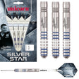 Gary Anderson Silver Star Style 1 Steel Tip Darts main product image showing the darts, packaging, flights, shafts, and included accessories