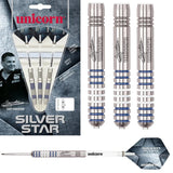 Gary Anderson Silver Star Style 1 Steel Tip Darts main product image showing the darts, packaging, flights, shafts, and included accessories