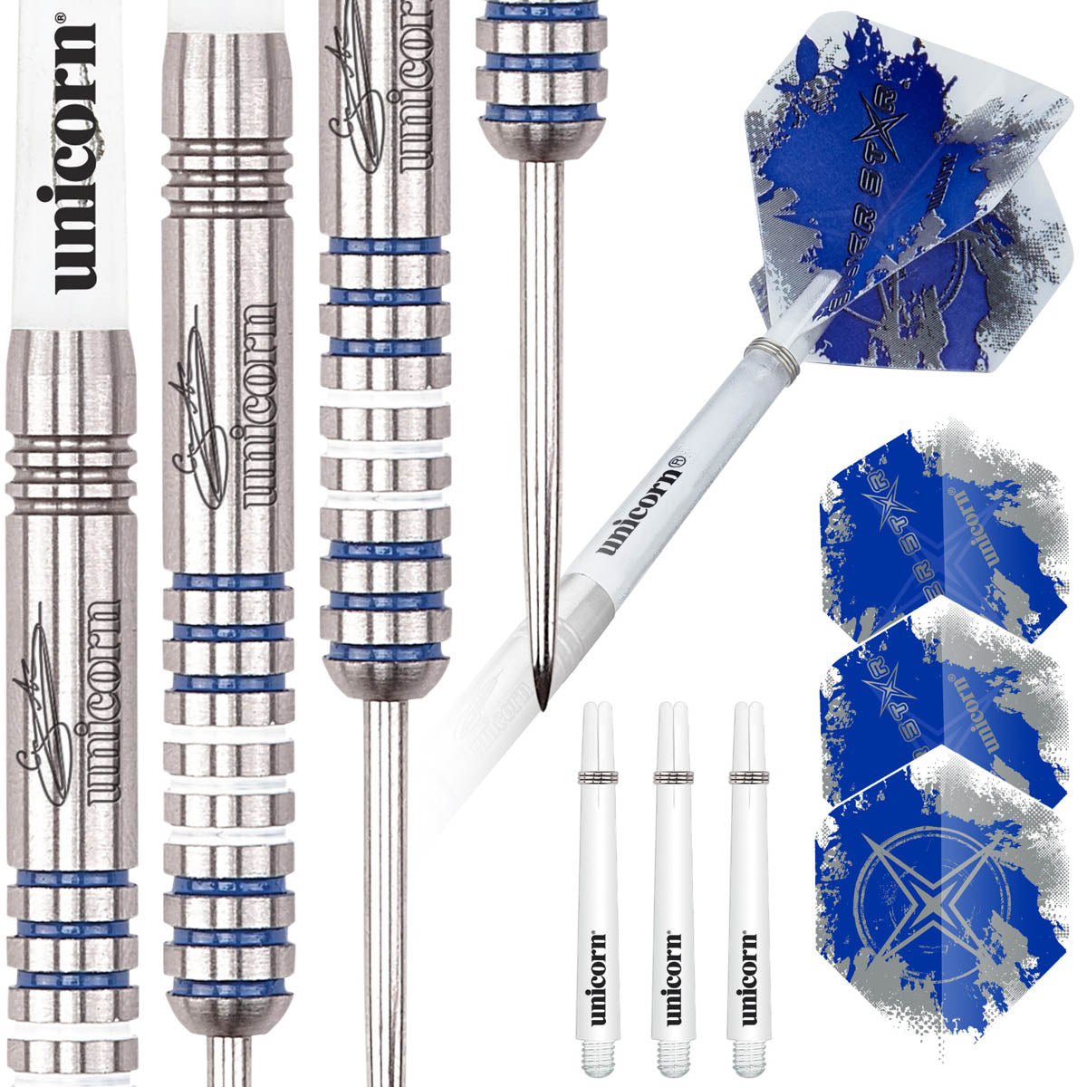 Gary Anderson Silver Star Style 1 Steel Tip Darts contents image displaying everything included inside the package