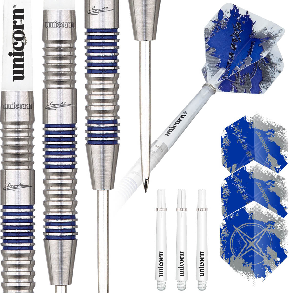 Gary Anderson Silver Star Style 2 Steel Tip Darts contents image displaying everything included inside the package