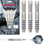 Gary Anderson Silver Star Style 3 Steel Tip Darts main product image showing the darts, packaging, flights, shafts, and included accessories