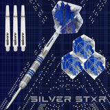 Gary Anderson Silver Star Style 4 Steel Tip Darts branded contents image displaying the darts and included accessories alongside Unicorn branding
