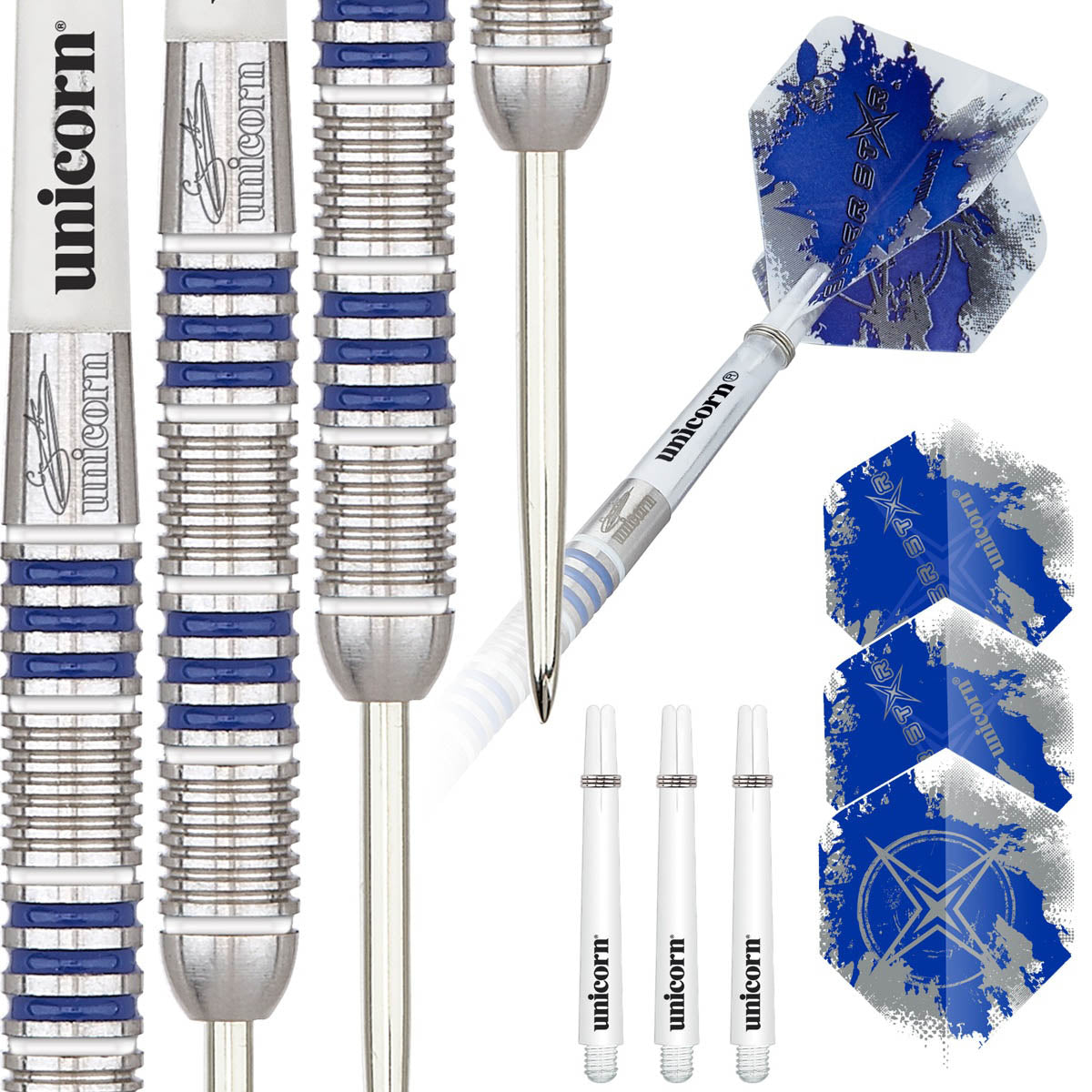 Gary Anderson Silver Star Style 4 Steel Tip Darts contents image displaying everything included inside the package