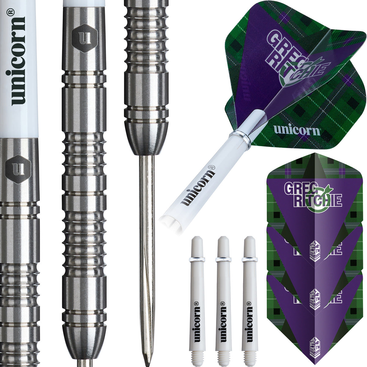 Greg Ritchie Steel Tip Darts contents image displaying everything included inside the package
