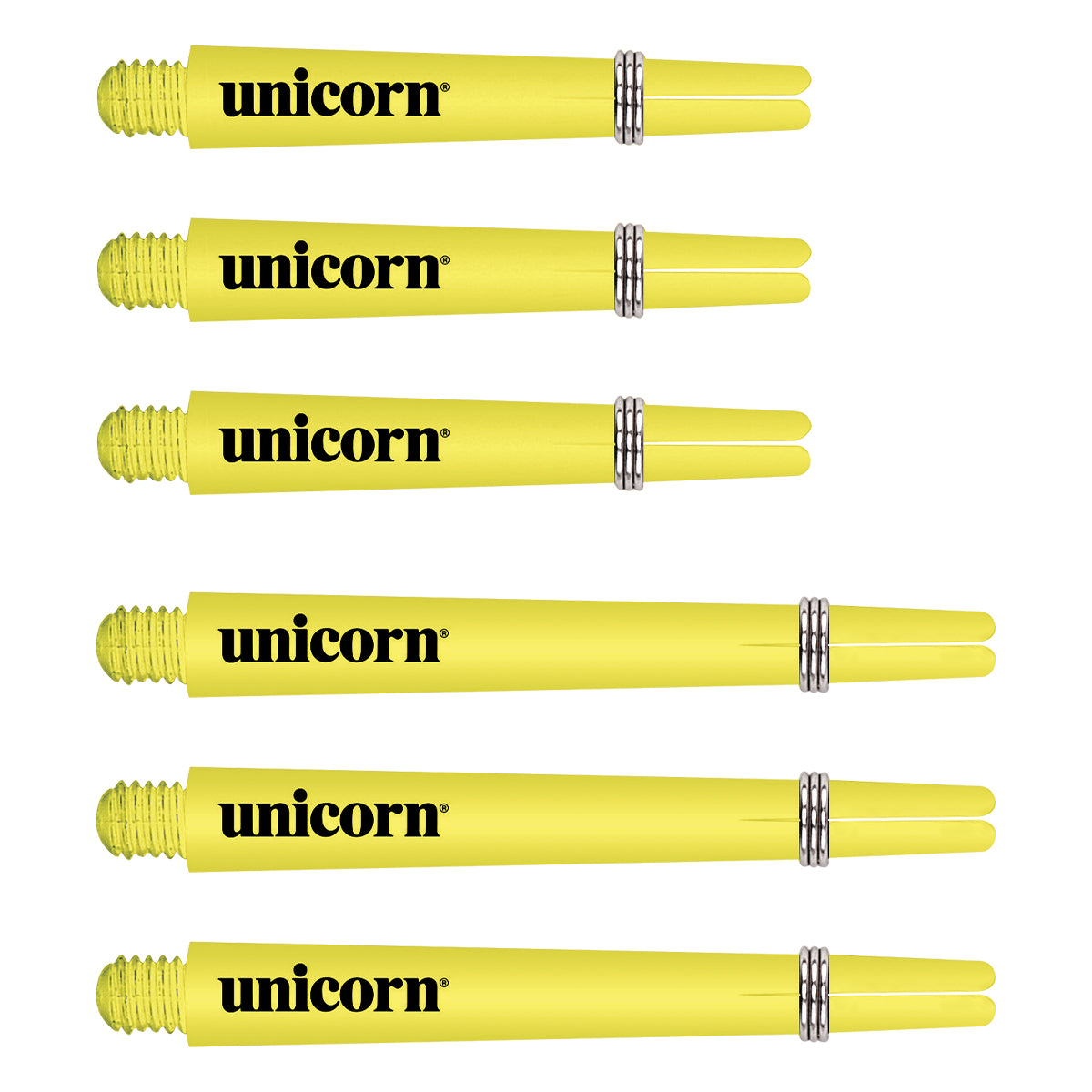 Unicorn Gripper 3 Flair Yellow Dart Stems Shafts main product image showing the dart stems and retail packaging