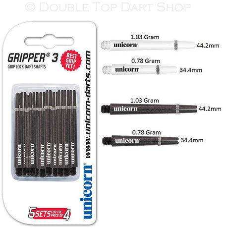 Unicorn Gripper 3 Value Pack Ring Grip Dart Stems Shafts main product image showing the dart stems and retail packaging
