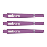 Unicorn Gripper 4 PC Purple Dart Stems Shafts main product image showing the dart stems and retail packaging