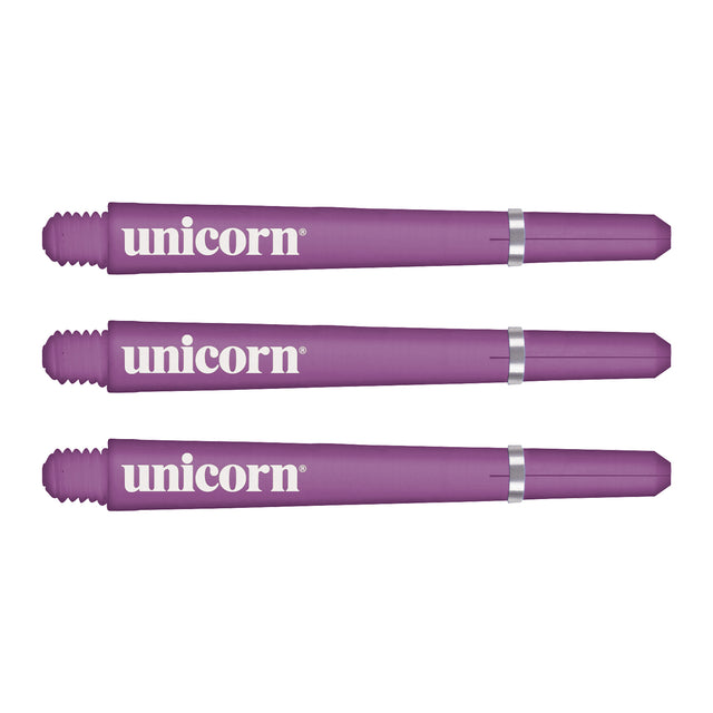 Unicorn Gripper 4 PC Purple Dart Stems Shafts main product image showing the dart stems and retail packaging