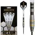 Hexium 1 Steel Tip Darts main product image showing the darts, packaging, flights, shafts, and included accessories