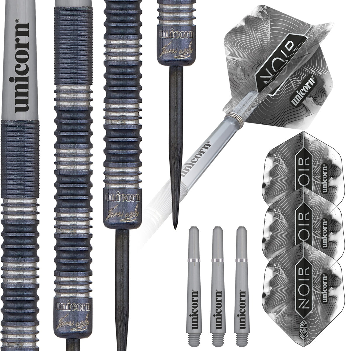James Wade Noir Steel Tip Darts contents image displaying everything included inside the package