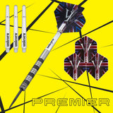 James Wade Premier Steel Tip Darts branded contents image displaying the darts and included accessories alongside Unicorn branding
