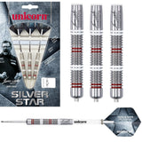 James Wade Silver Star Steel Tip Darts main product image showing the darts, packaging, flights, shafts, and included accessories