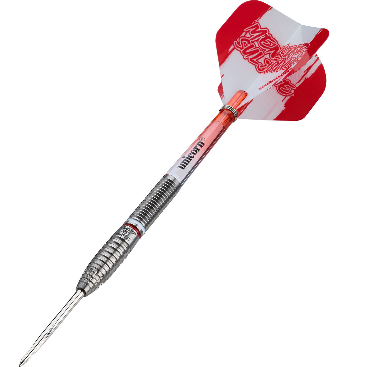 Mensur Suljovic Steel Tip Darts angled product image displaying the barrel profile, grip layout, and design features