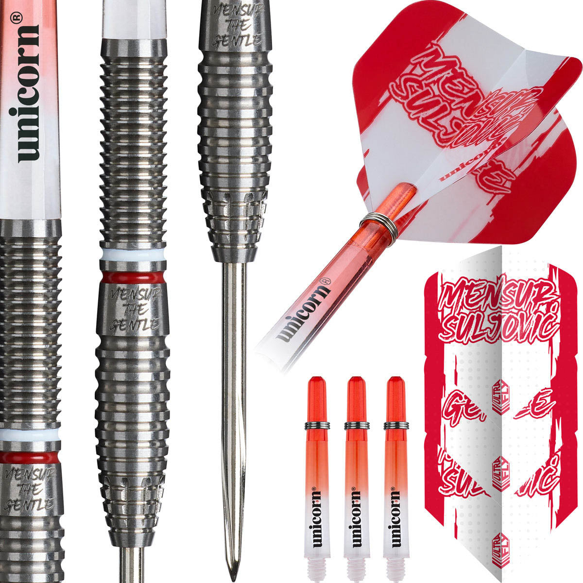 Mensur Suljovic Steel Tip Darts contents image displaying everything included inside the package