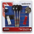 MM500 Steel Tip Darts main product image showing the darts, packaging, flights, shafts, and included accessories