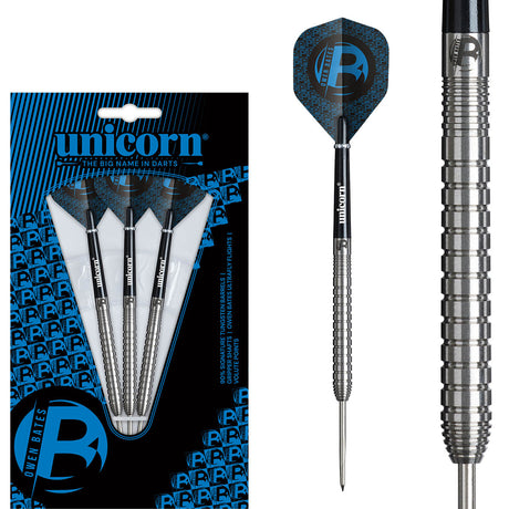 Owen Bates Steel Tip Darts main product image showing the darts, packaging, flights, shafts, and included accessories