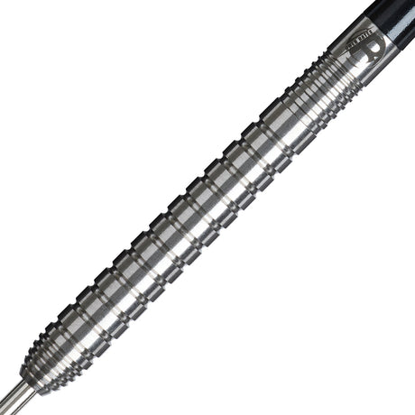 Owen Bates Steel Tip Darts close up image showing detailed grip patterns, machining, coating, and precision craftsmanship