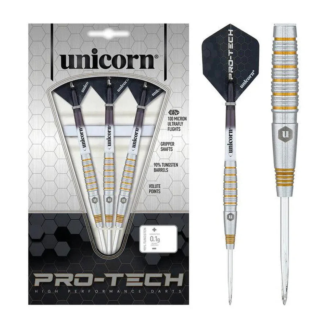 Unicorn Protech Style 2 dart set with 90% tungsten barrels and Ultrafly flights – precision engineered for serious players.