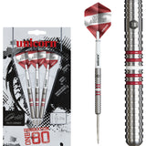 Ralfs Laumanis Steel Tip Darts main product image showing the darts, packaging, flights, shafts, and included accessories