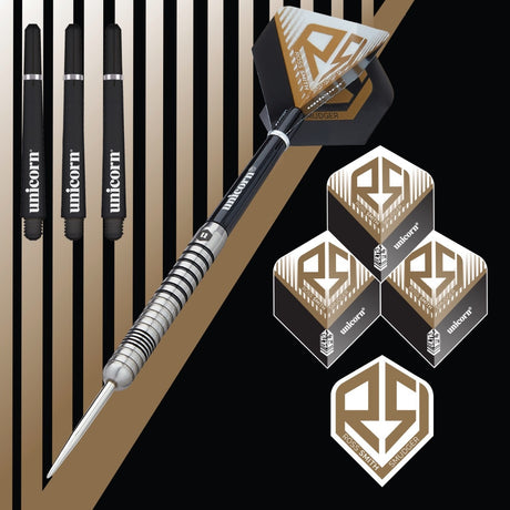 Ross Smith Smudger Steel Tip Darts branded contents image displaying the darts and included accessories alongside Unicorn branding