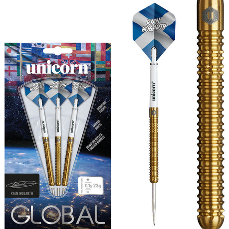 Ryan Hogarth Steel Tip Darts main product image showing the darts, packaging, flights, shafts, and included accessories