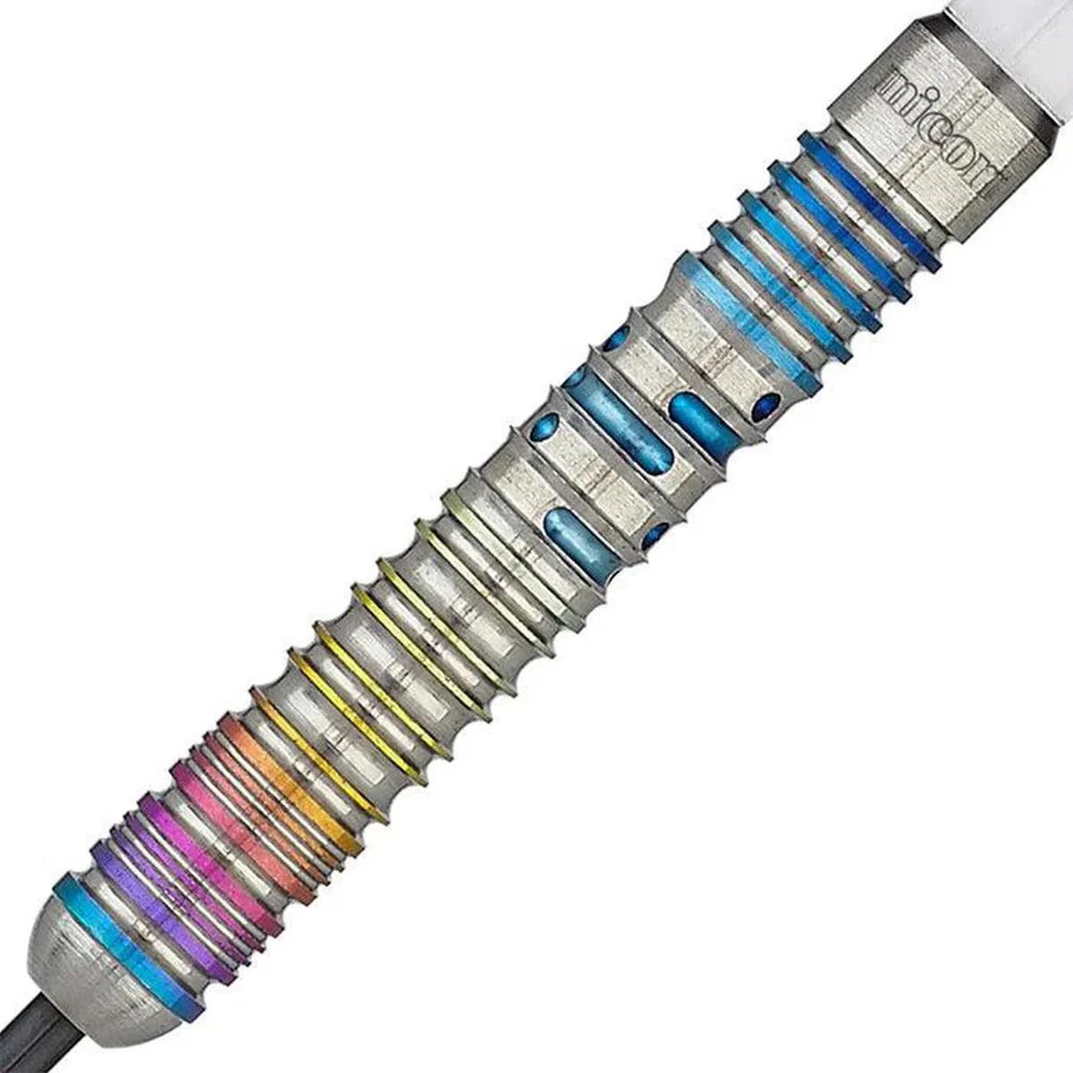 Close-up of the Unicorn Seigo Asada Code dart barrel with multicolour grip detailing.